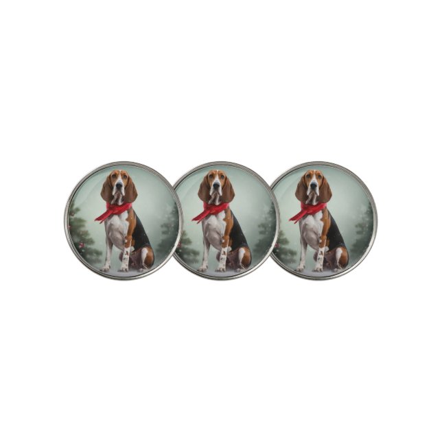 Treeing Walker Coonhound Dog in Snow Christmas Golf Ball Marker (3 Up)
