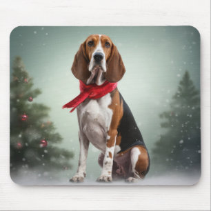 Treeing Walker Coonhound Dog in Snow Christmas Mouse Pad