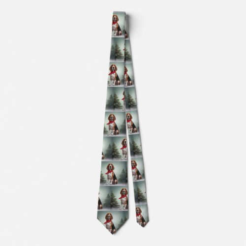 Treeing Walker Coonhound Dog in Snow Christmas Neck Tie