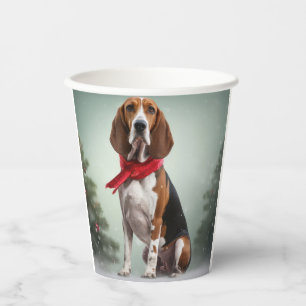 Treeing Walker Coonhound Dog in Snow Christmas Paper Cups