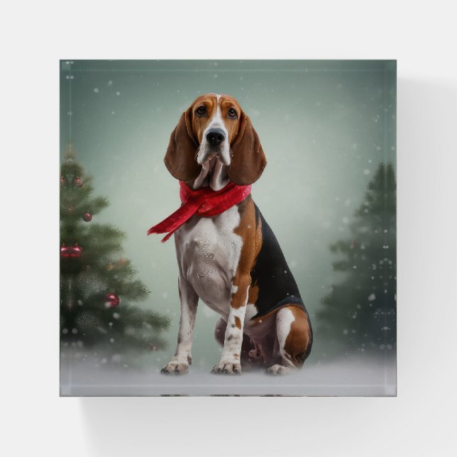 Treeing Walker Coonhound Dog in Snow Christmas Paperweight (Front)