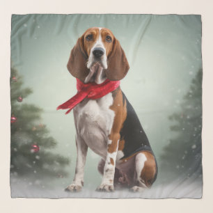 Treeing Walker Coonhound Dog in Snow Christmas Scarf
