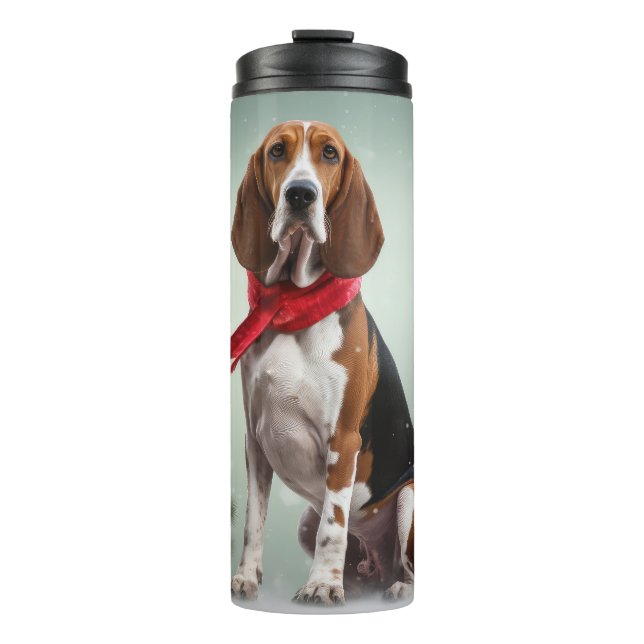 Treeing Walker Coonhound Dog in Snow Christmas Thermal Tumbler (Front)