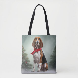 Treeing Walker Coonhound Dog in Snow Christmas Tote Bag