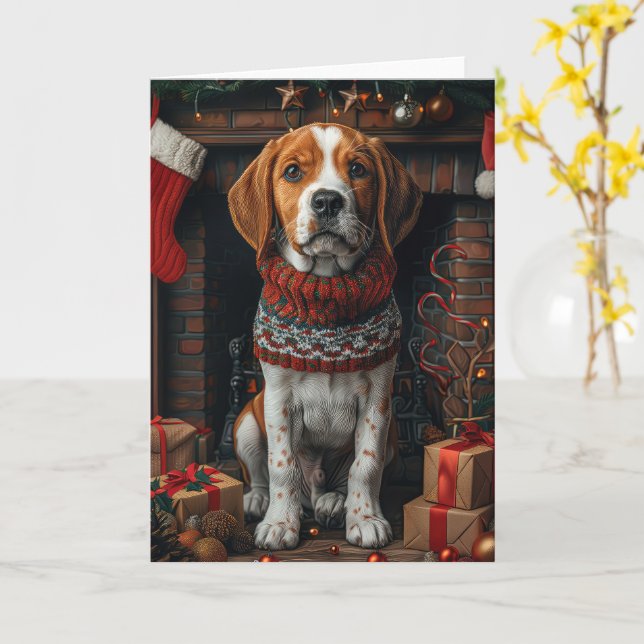 Treeing Walker Coonhound Dog With Christmas Gifts  Card (Yellow Flower)