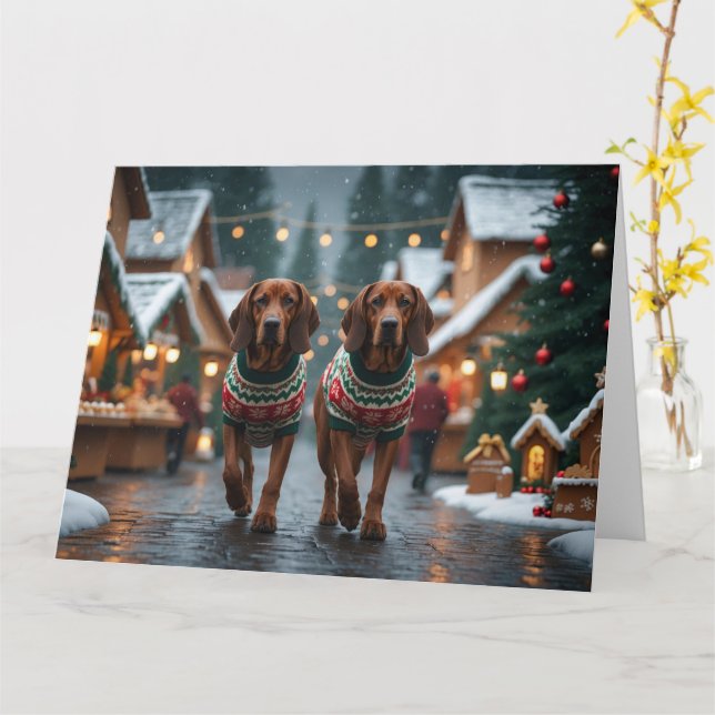 Treeing Walker Coonhound Dogs Christmas Snow  Card (Yellow Flower)