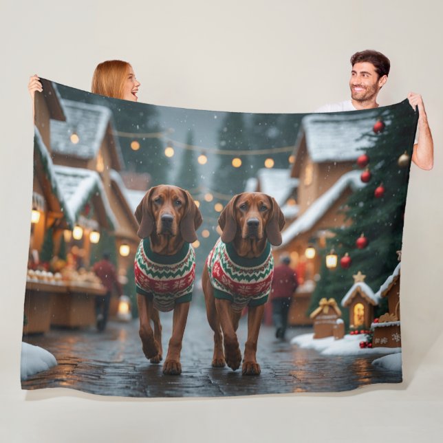 Treeing Walker Coonhound Dogs Christmas Snow  Fleece Blanket (In Situ)