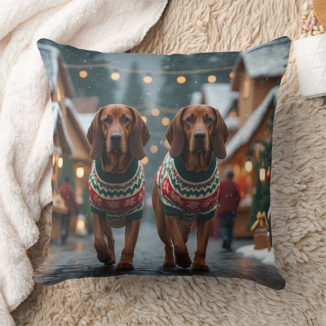 Treeing Walker Coonhound Dogs Christmas Snow  Throw Pillow (Blanket)