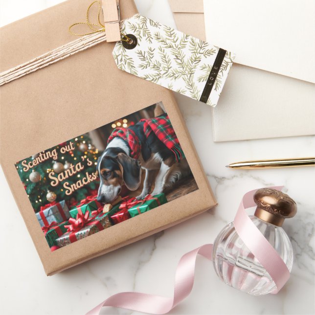 Treeing Walker Coonhound Festive Holiday Christmas Rectangular Sticker (Gifting)