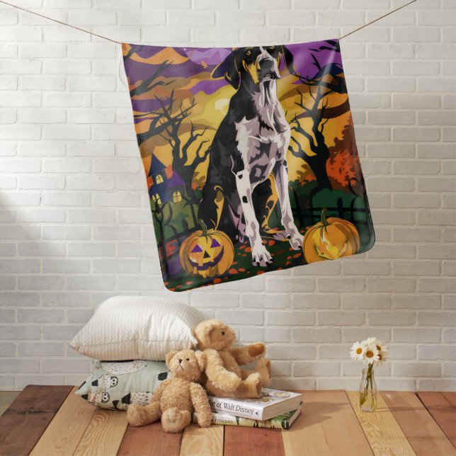 Treeing Walker Coonhound Halloween Witch Pumpkin Baby Blanket (In Situ)