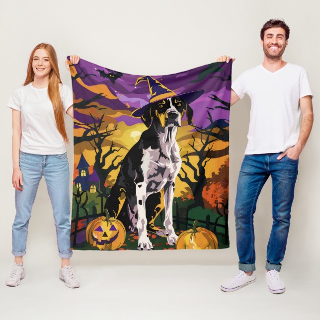 Treeing Walker Coonhound Halloween Witch Pumpkin Fleece Blanket (In Situ)