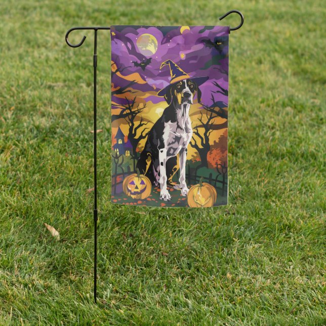 Treeing Walker Coonhound Halloween Witch Pumpkin Garden Flag (In SItu)