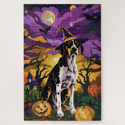 Treeing Walker Coonhound Halloween Witch Pumpkin Jigsaw Puzzle