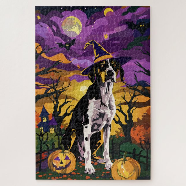 Treeing Walker Coonhound Halloween Witch Pumpkin Jigsaw Puzzle (Vertical)