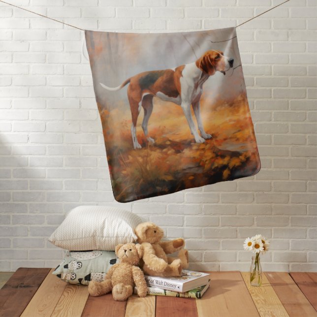 Treeing Walker Coonhound in Autumn Leaves Fall  Baby Blanket (In Situ)