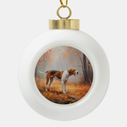 Treeing Walker Coonhound in Autumn Leaves Fall  Ceramic Ball Christmas Ornament