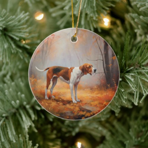 Treeing Walker Coonhound in Autumn Leaves Fall  Ceramic Ornament