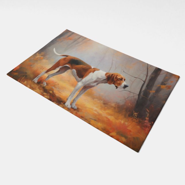 Treeing Walker Coonhound in Autumn Leaves Fall  Doormat (Angled)