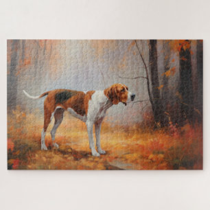 Treeing Walker Coonhound in Autumn Leaves Fall Jigsaw Puzzle