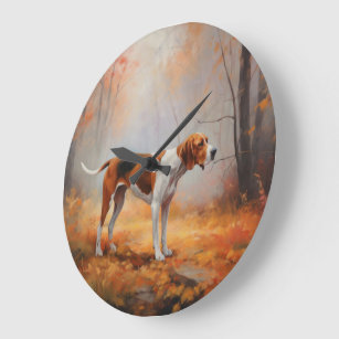 Treeing Walker Coonhound in Autumn Leaves Fall  Large Clock