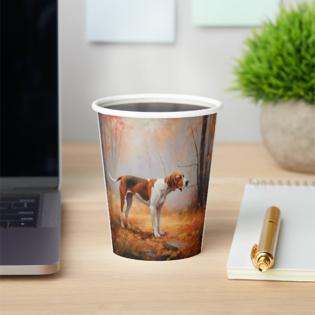Treeing Walker Coonhound in Autumn Leaves Fall  Paper Cups (Insitu)