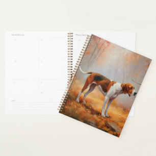 Treeing Walker Coonhound in Autumn Leaves Fall Planner