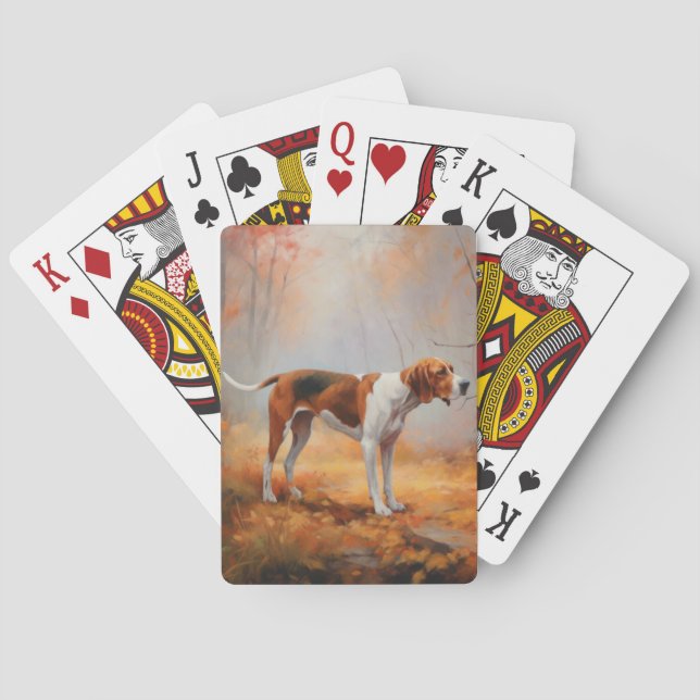 Treeing Walker Coonhound in Autumn Leaves Fall  Poker Cards (Back)