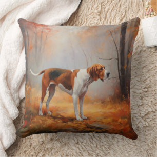 Treeing Walker Coonhound in Autumn Leaves Fall Throw Pillow