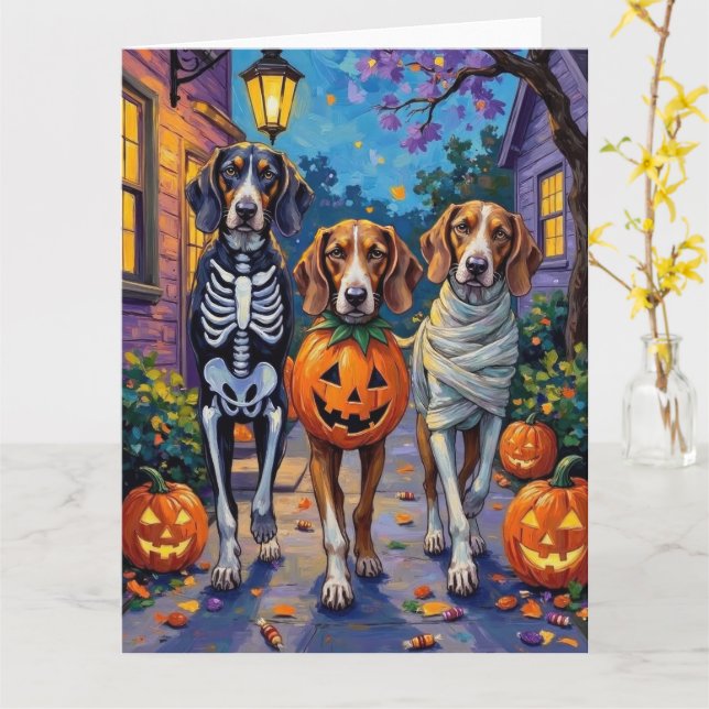 Treeing Walker Coonhound In Halloween Costumes Card (Yellow Flower)