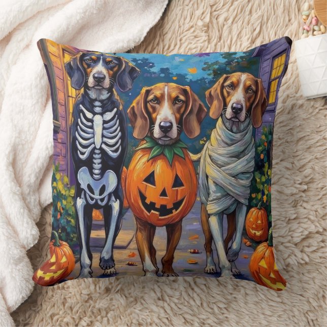 Treeing Walker Coonhound In Halloween Costumes Throw Pillow (Blanket)