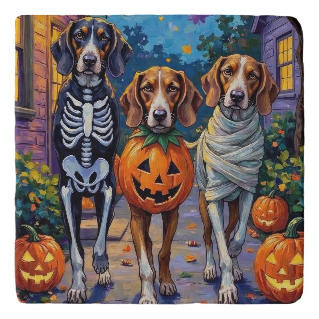 Treeing Walker Coonhound In Halloween Costumes Trivet (Front)