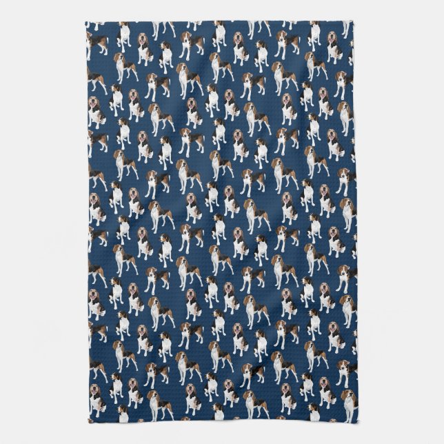 Treeing Walker Coonhound on Navy Kitchen Towel (Vertical)