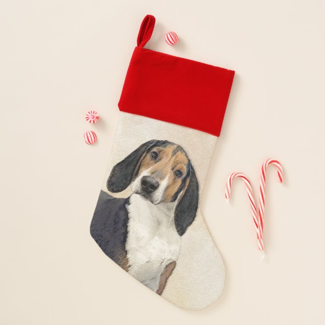 Treeing Walker Coonhound Painting - Original Art Christmas Stocking (Front)