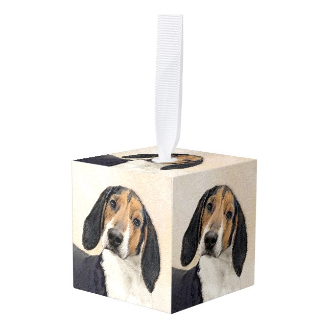 Treeing Walker Coonhound Painting - Original Art Cube Ornament (Front Angled)