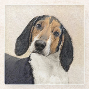 Treeing Walker Coonhound Painting - Original Art Glass Coaster
