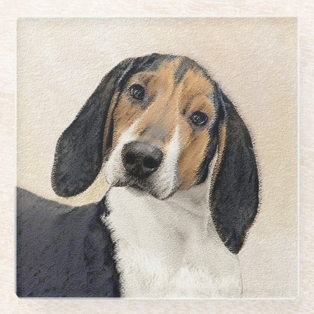Treeing Walker Coonhound Painting - Original Art Glass Coaster (Front)