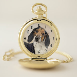 Treeing Walker Coonhound Painting - Original Art Pocket Watch