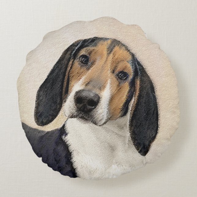 Treeing Walker Coonhound Painting - Original Art Round Pillow (Back)