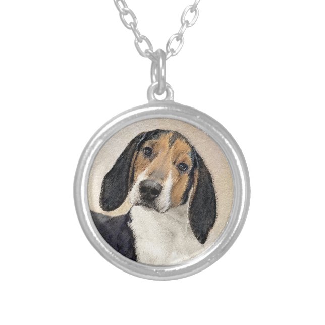 Treeing Walker Coonhound Painting - Original Art Silver Plated Necklace (Front)