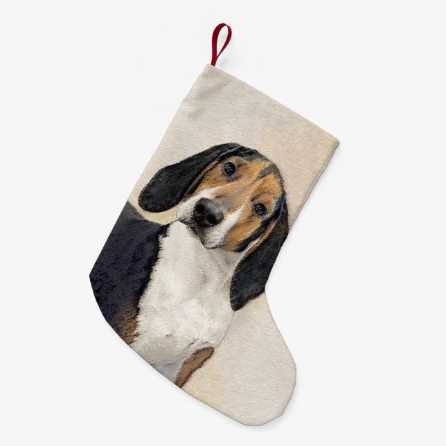 Treeing Walker Coonhound Painting - Original Art Small Christmas Stocking (Front (Hanging))