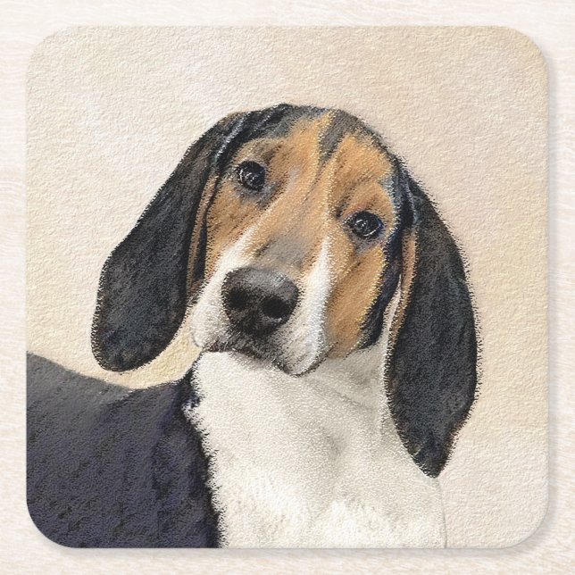 Treeing Walker Coonhound Painting - Original Art Square Paper Coaster (Front)