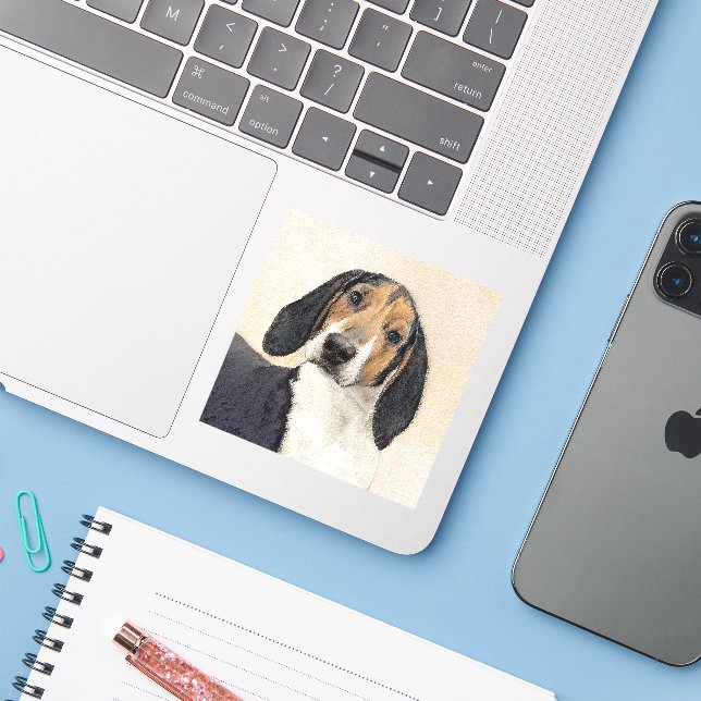 Treeing Walker Coonhound Painting - Original Art Sticker (Laptop w/ iPhone)