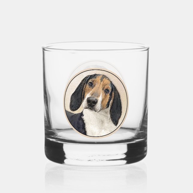 Treeing Walker Coonhound Painting - Original Art Whiskey Glass (Front)