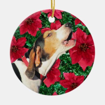 Treeing Walker Coonhound Poinsettias Ceramic Ornament by WackemArt at Zazzle