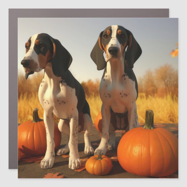 Treeing Walker Coonhound Puppy Autumn Pumpkin Car Magnet (Front)
