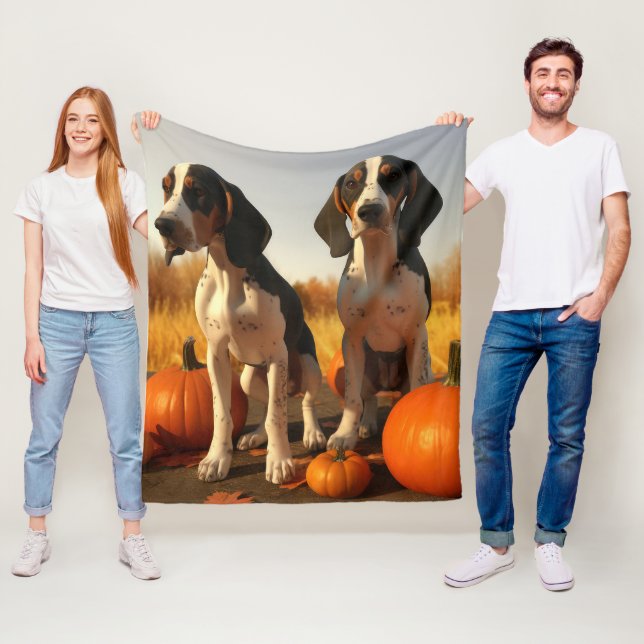 Treeing Walker Coonhound Puppy Autumn Pumpkin Fleece Blanket (In Situ)