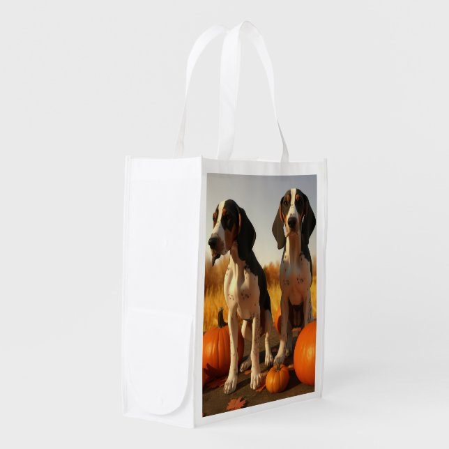 Treeing Walker Coonhound Puppy Autumn Pumpkin Grocery Bag (Front Side)