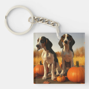 Treeing Walker Coonhound Puppy Autumn Pumpkin Keychain