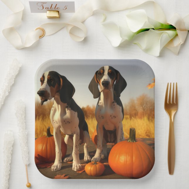 Treeing Walker Coonhound Puppy Autumn Pumpkin Paper Plates (Wedding)