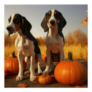 Treeing Walker Coonhound Puppy Autumn Pumpkin Poster